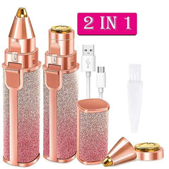 2 in 1 Electric Eyebrow Trimmer and Shaver, Rechargeable Hair Remover for All Parts Use in Pen Flawless Hair Remover Rechargeable Painless-Precision Eyebrow Trimmer and Eyebrow Razor Tool with LED Light for Face, Lips, Nose, Chin, Arm