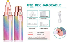 2 in 1 Electric Eyebrow Trimmer and Shaver, Rechargeable Hair Remover for All Parts Use in Pen Flawless Hair Remover Rechargeable Painless-Precision Eyebrow Trimmer and Eyebrow Razor Tool with LED Light for Face, Lips, Nose, Chin, Arm